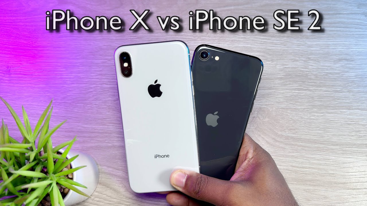 Comparación entre el iPhone X y el iPhone SE 2, destacando las diferencias de diseño.