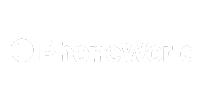 Logotipo de la empresa de venta de celulares iPhone Phone World