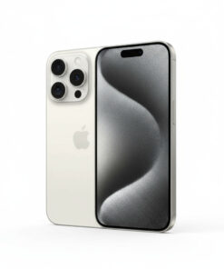 Celular iPhone 15 Pro Max con una vista diagonal y de color Titanio Blanco