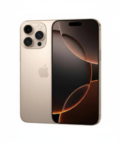 Celular iPhone 16 Pro Max con un ángulo diagonal y con vista frontal y trasera.